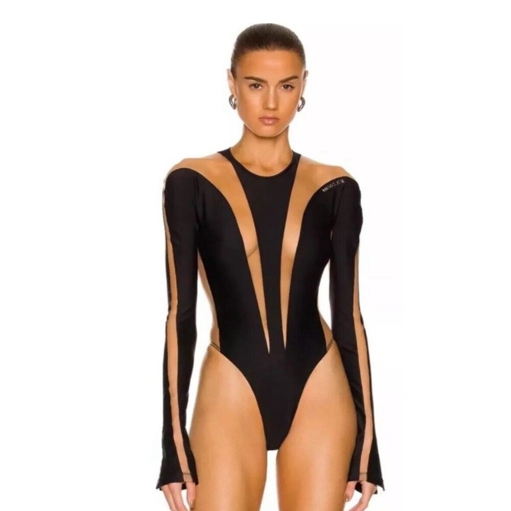 Mugler Black and Tan Bodysuit